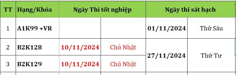 Thông Báo Lịch Thi Tháng 11/2024